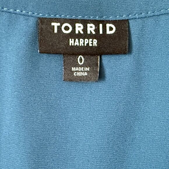 Torrid Harper 3/4 Sleeve Blouse Sz L Teal  Front Pockets Pullover Drapey - Picture 5 of 12